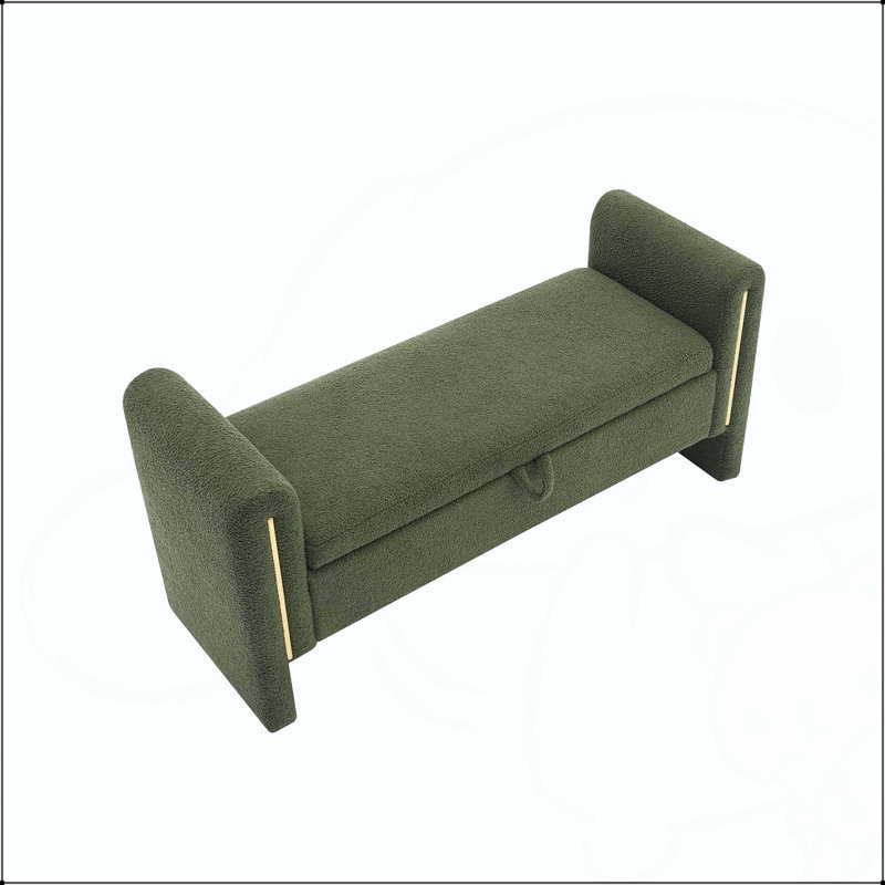 Banc de rangement en tissu avec accoudoirs 52,3 po, Vert olive