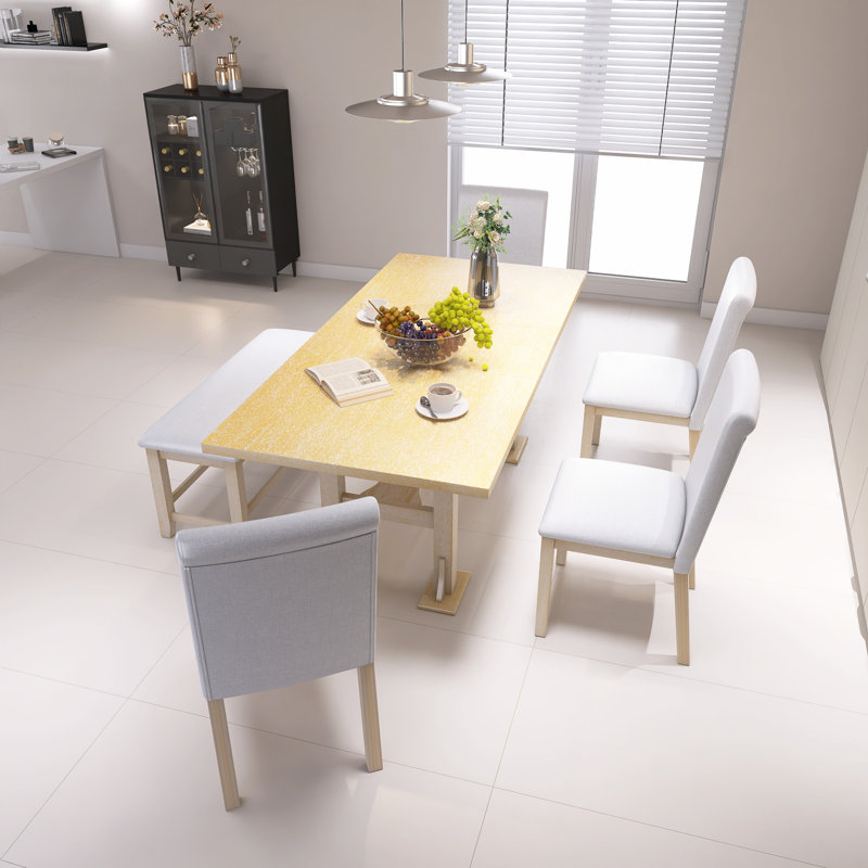 Ensemble de table de salle à manger extensible 6 pièces Farmhouse, Naturel / Beige
