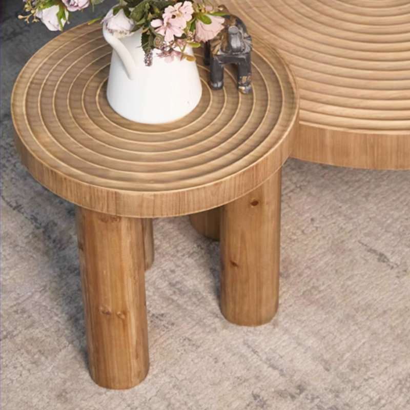 Table basse ronde en bois massif rétro Burlywood
