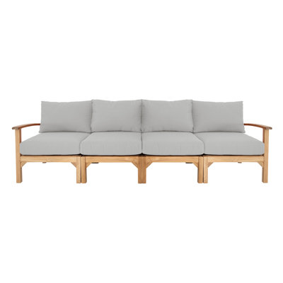 Huntington 113'' Wide Rectangle Teak Patio Sofa with Cushions