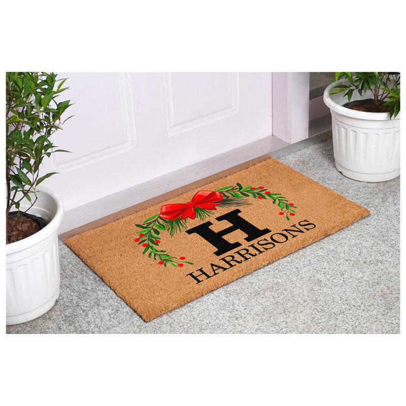 Paillasson couronne de Noël personnalisé, lettre H, L 17 po x L 29 po