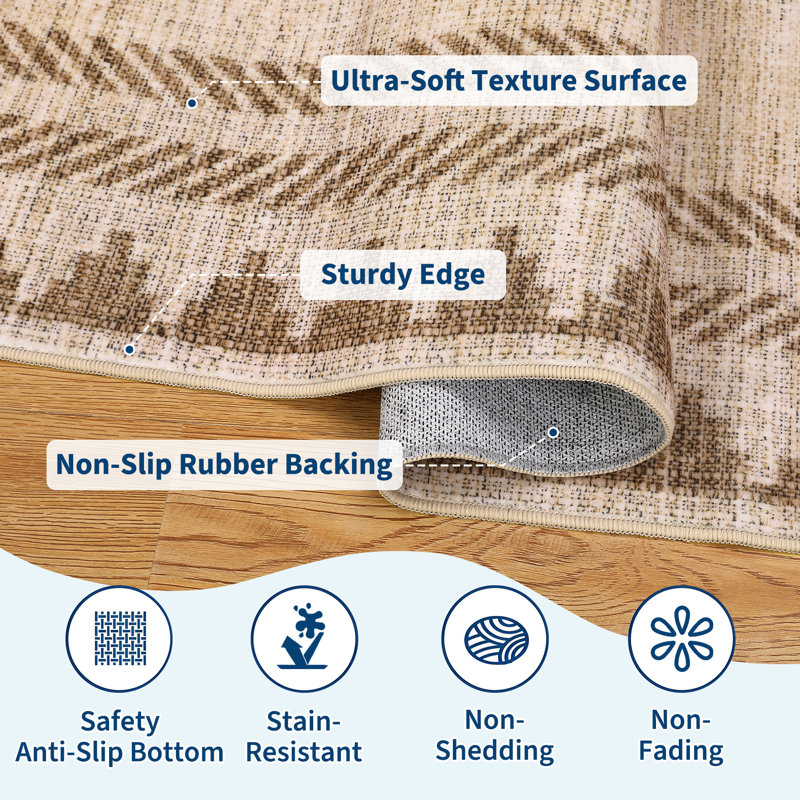 Washable Rugs Modern Solid Bordered Neutral Area Rug for Living Room Non Slip TPR Backing Throw Rug Non Shedding Stain Resistant Carpet for Bedroom Dining Room