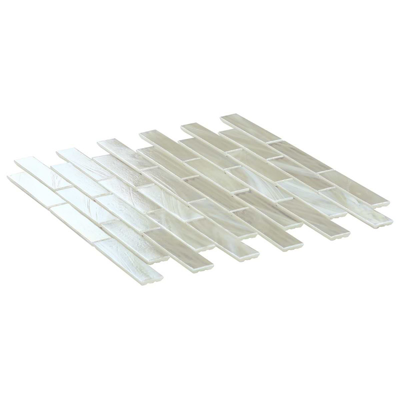 Artwater Iridescent 12x12 Brick Iridescent Polished Glass Mosaic Tile, Pearl White