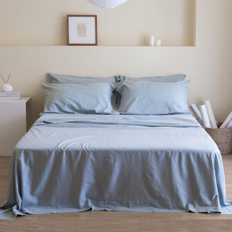 Ensemble de draps de couleur unie - 6 pièces, 4 taies d'oreiller, 1 drap-housse, 1 drap plat, Dusty Blue