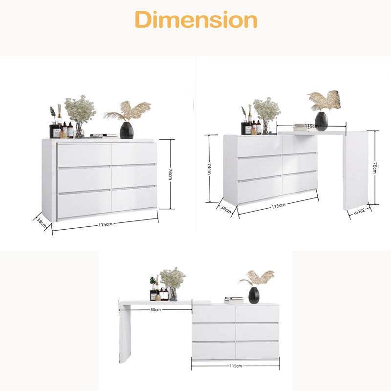 Commode 6 tiroirs avec poignée