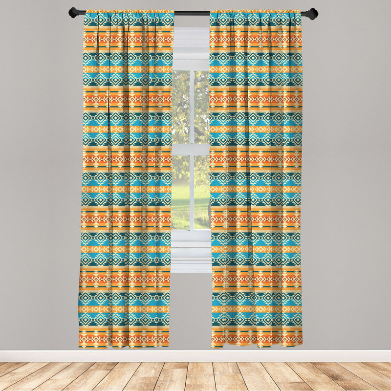 Southwestern Geometric Semi-Sheer Rod Pocket Curtain Panels, 28" x 84"