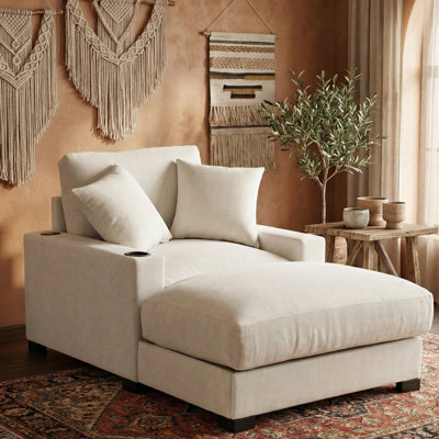 Chaise longue en velours côtelé 41 "avec oreiller, port USB et porte-gobelet