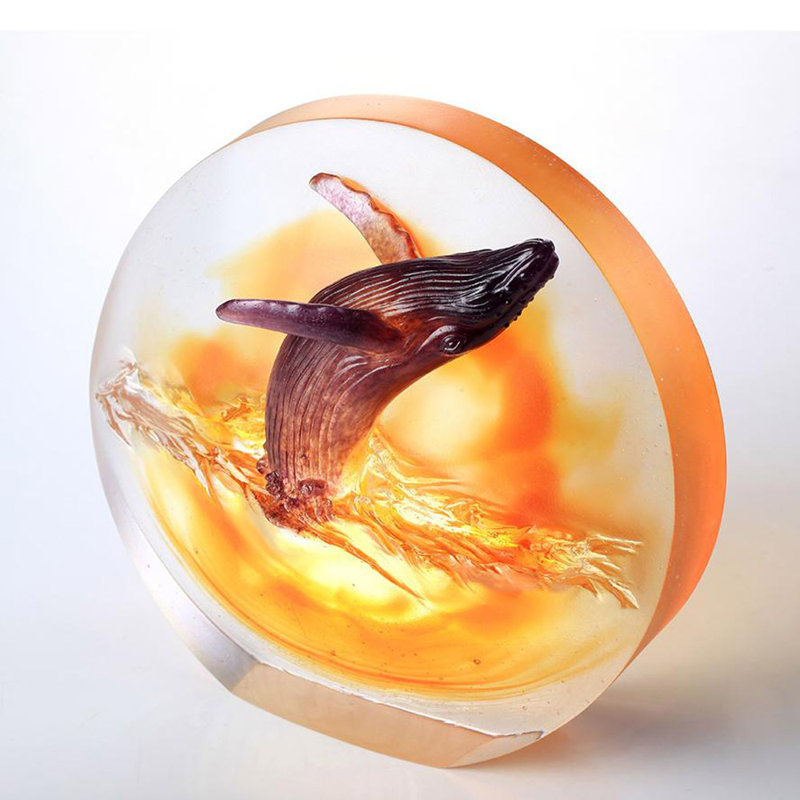 LIULI Crystal Whale Sculpture "Love All Humankind, Honor the Heavens"