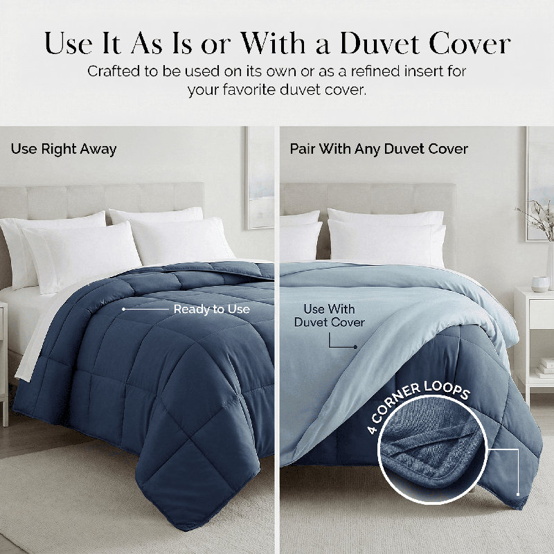 Édredon en duvet synthétique Southwest Fine Linens, Édredon simple, Bleu foncé