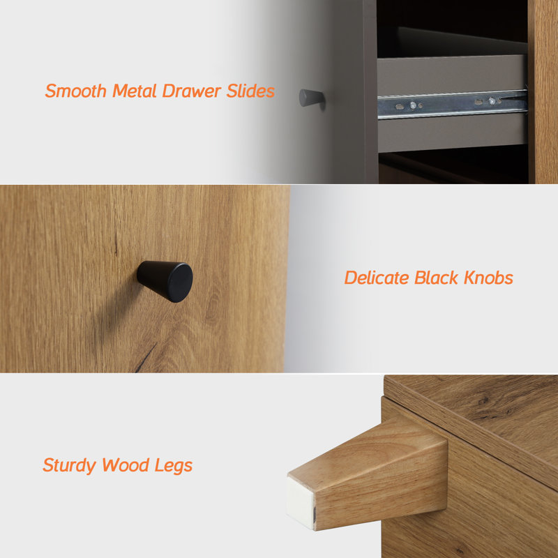 Lysiane Textured 1-Drawer Accent Cabinet, Oak Brown/Dark Gray