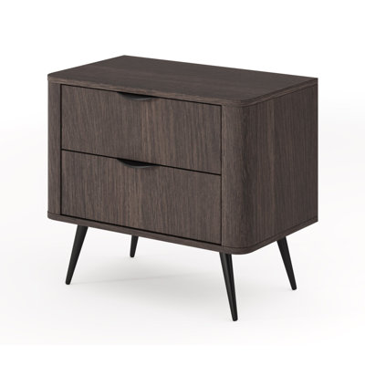 Veris Bedside Table with Two Drawers 63 cm Dunin Oak with Black Legs