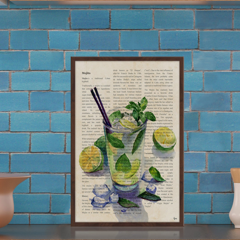 « mojito history », reproduction d’art encadrée, H 18 po x l 12 po x P 1,5 po
