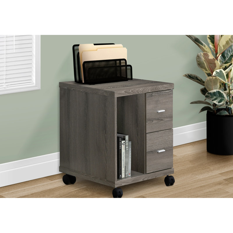 Boîte de rangement contemporaine à roulettes - Compartiment de rangement moderne en stratifié taupe foncé et métal