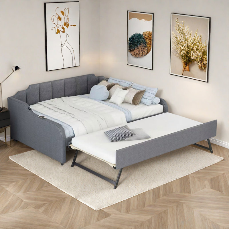 Upholstery Daybed With Trundle And Usb Charging Design