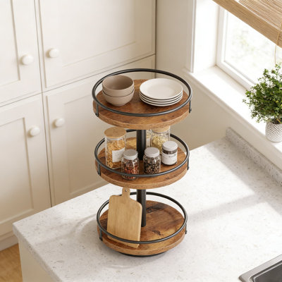 Étagère à épices rotative à 3 niveaux avec table tournante à 360 degrés, rangement vertical peu encombrant pour comptoir de cuisine, meuble-lavabo et table de salle à manger