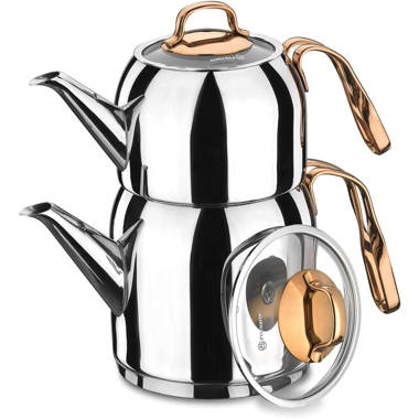  Korkmaz Droppa High-End Stainless Steel Induction-Ready Teapot  with Tri-Ply Encapsulated Base (3.7 Quart): Home & Kitchen