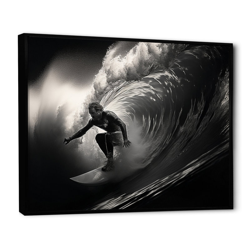 Surfers Paradise, vague grise I, Cadre flottant noir, H 30 po x l 40 po x P 1,5 po