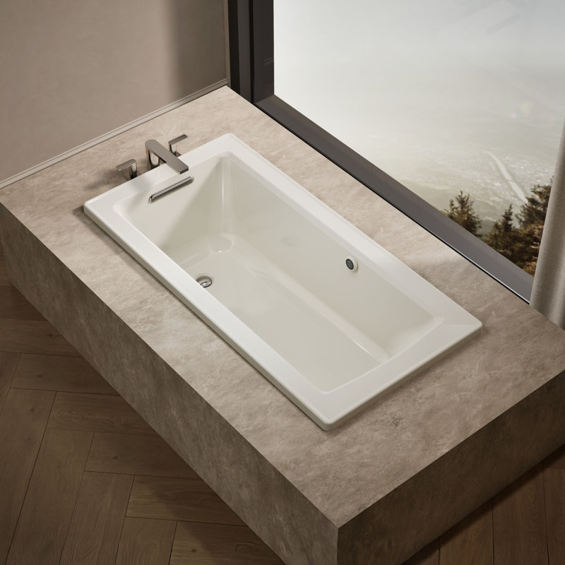 Baignoire encastrée avec surface chauffante et drain réversible Archer, Biscuit