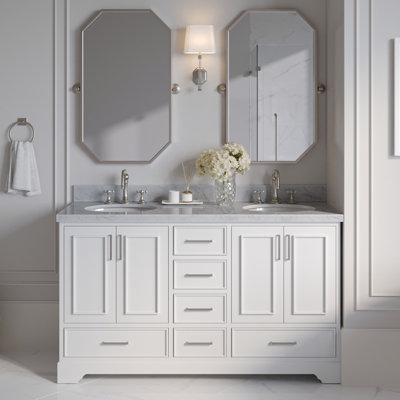 61'' Double Bathroom Vanity with Carrara Marble Top