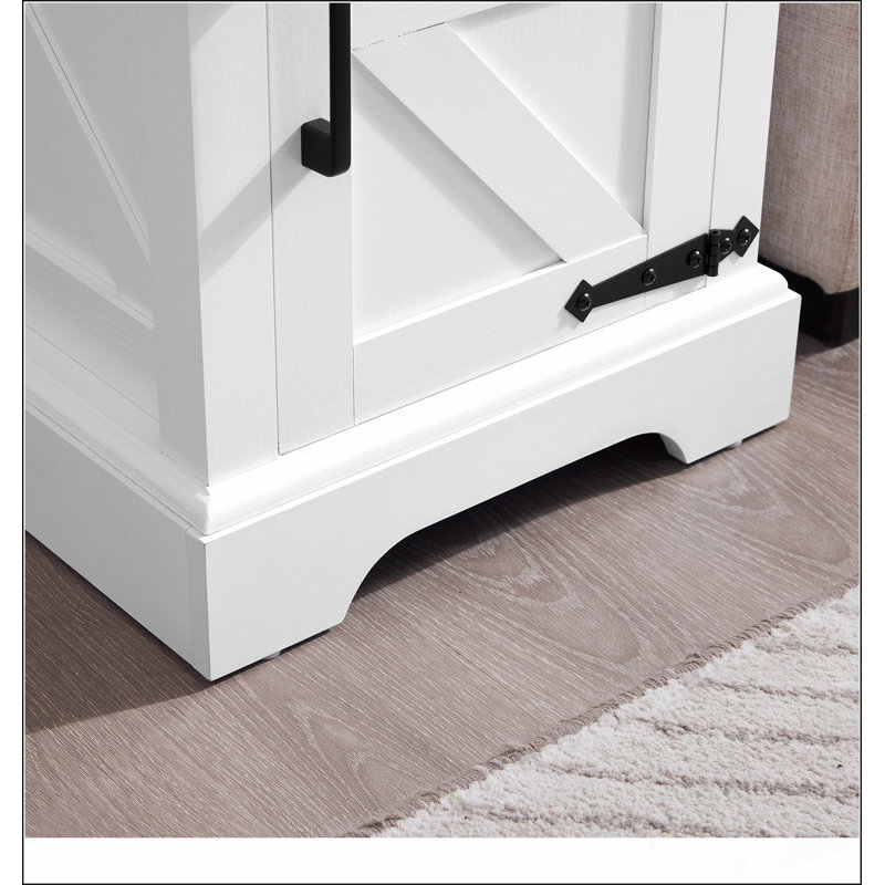 Farmhouse end table Nightstand Rectangular Farmhouse End Table with Barn Door and Adjustable Storage Shelf, Rustic Sofa Side Table for Living Room, Bedroom,