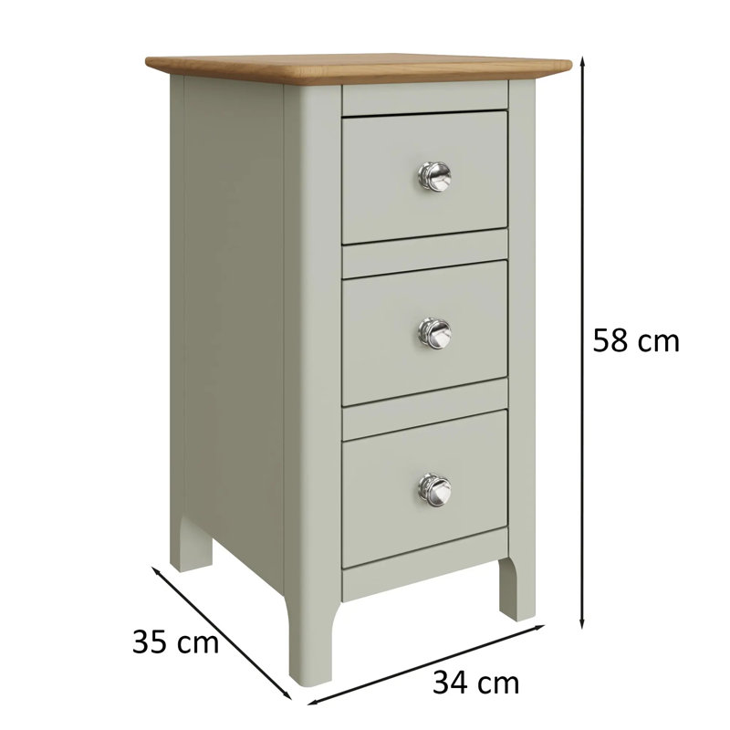 Casiano 34cm W 3 Drawer Bedside Table Nightstand Cabinet, Green