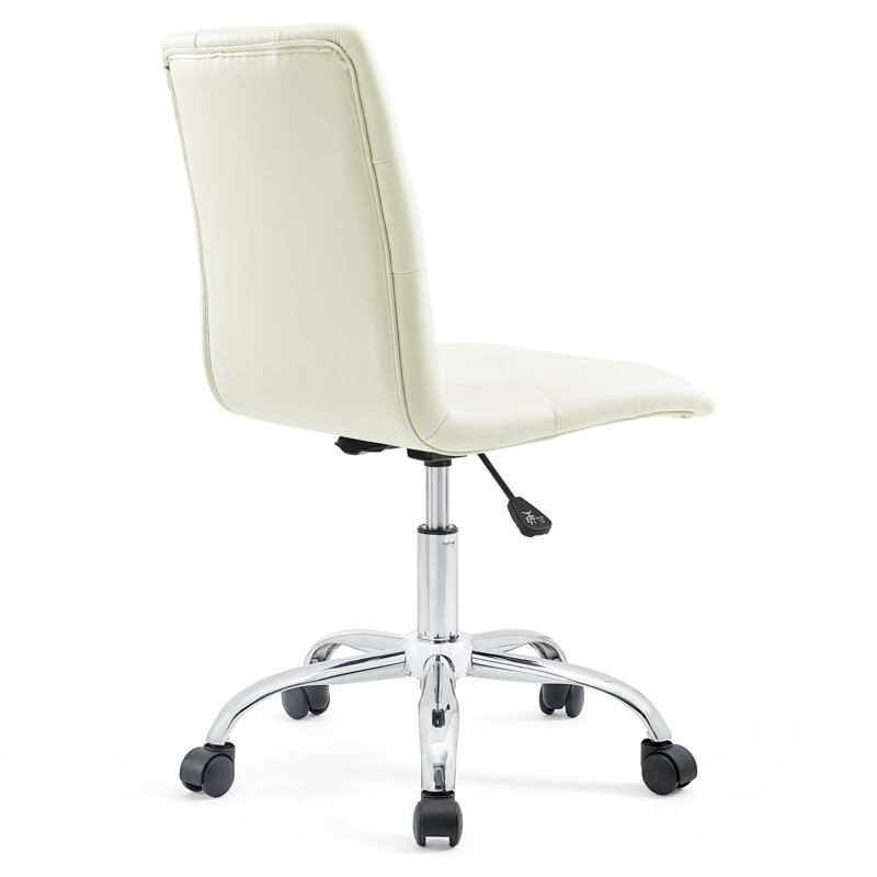 White Faux Leather Armless Swivel Office Chair with Chrome Base