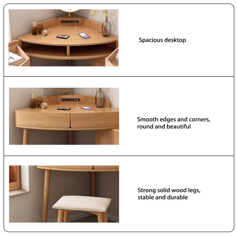 Modern Minimalist Natural Wood Small Triangle Vanity Table