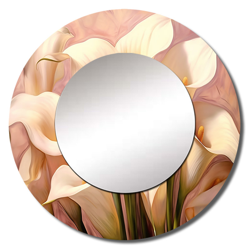 Cream Pink Lily Serenade - Floral Round Mirror Wall Decor, 36" x 36"