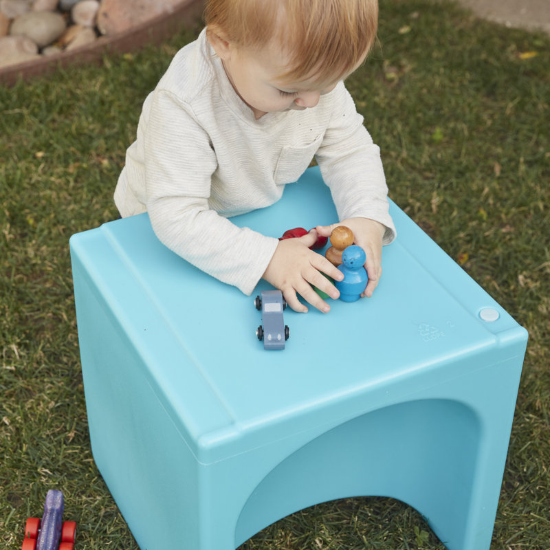 Cyan Plastic Multipurpose Kids Table and Cube Chair Set