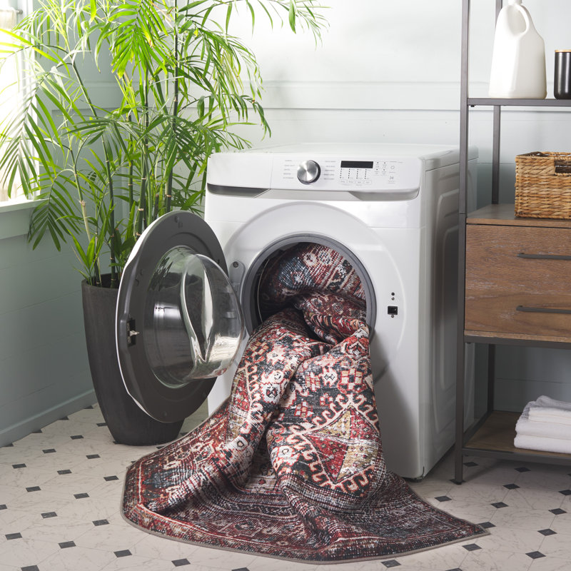 Mellor Machine Washable Non-Slip Area Rug in Red, Runner 76 x 183 cm