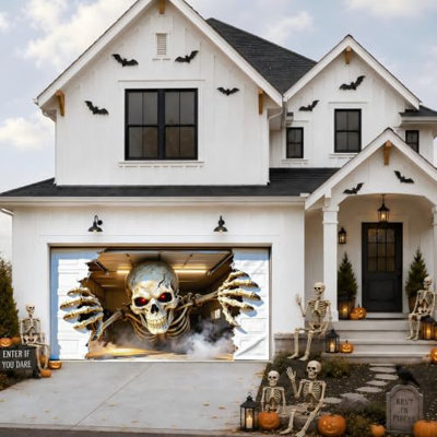 Décoration de porte de garage pour l'Halloween (4,88 m x 2,13 m), motif réaliste de garage