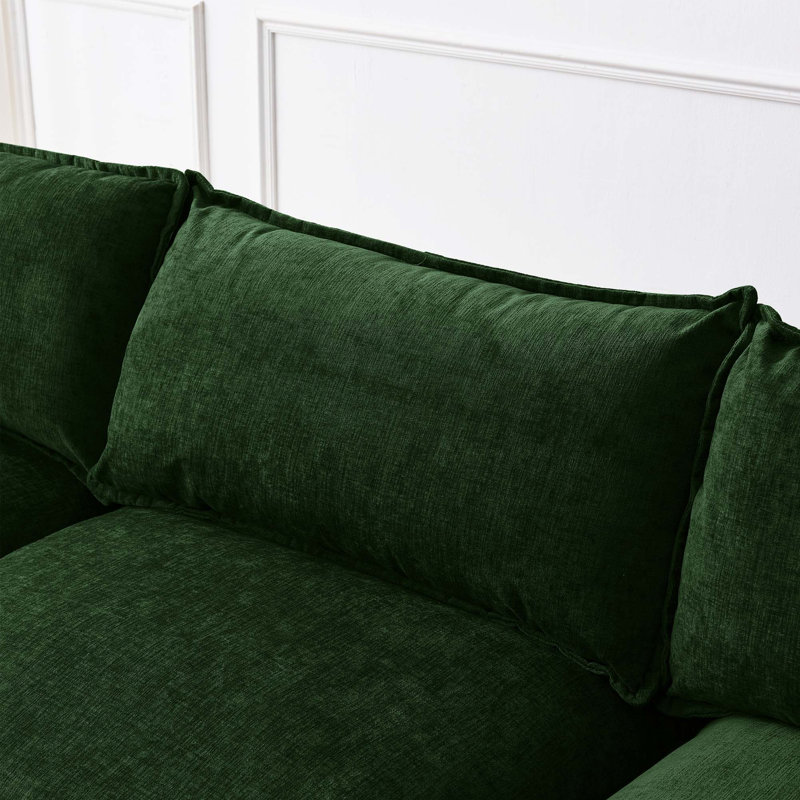 Canapé modulaire modulaire en chenille avec repose-pieds, Chenille - Vert