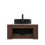 Meuble-lavabo de salle de bain 30 po Dina, armoire de rangement rayée à bords arrondis avec tiroir, lavabo ovale en céramique rayé noir et plateau en pierre frittée blanc de Carrare, pré-assemblé, couleur grain de bois noyer foncé-1058829528-1058829535