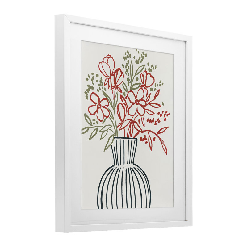 "Vase botanique", reproduction sous verre encadrée, conception par Aria K., H 16 po x l 13 po, Cadre blanc côtier