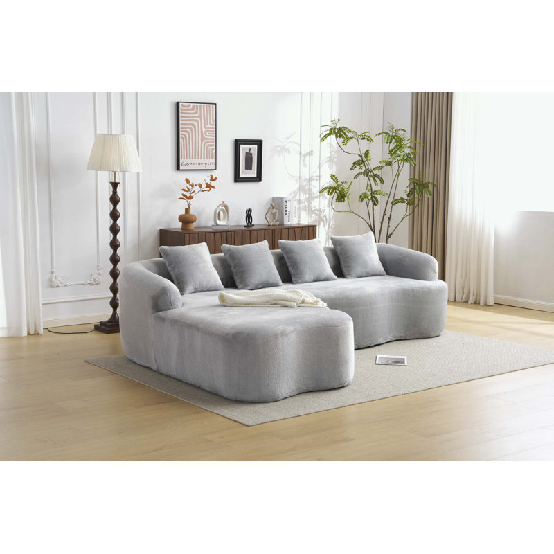 L-Shape Sectional Sofa with Curved Chaise, Gray Polyester Blend