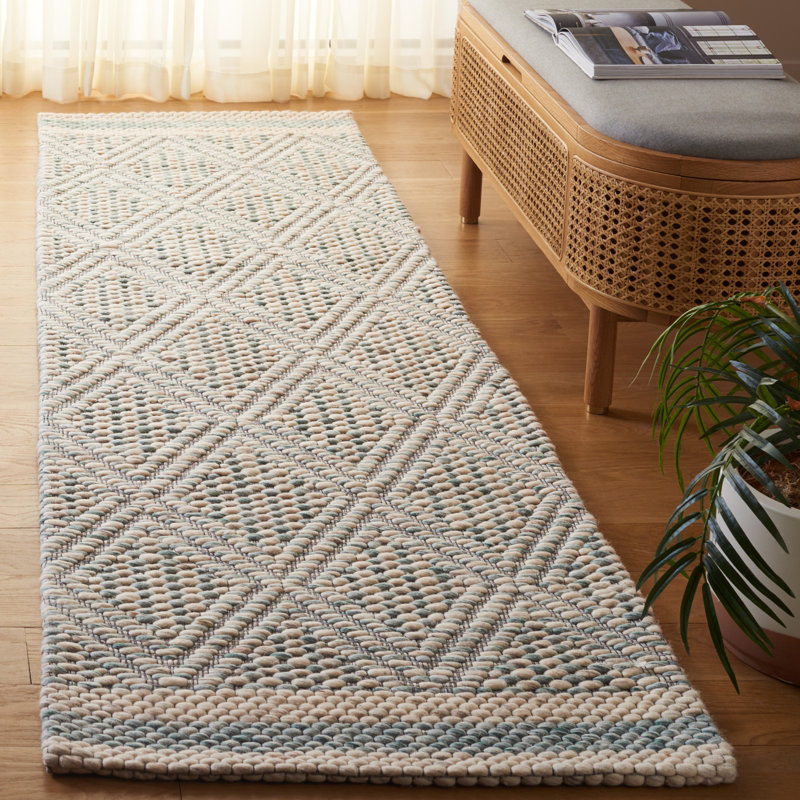 Tapis bleu / ivoire Marbella 576, Tapis de couloir 2 pi 3 po x 8 pi