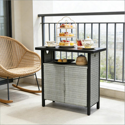 Meuble de rangement multifonctionnel pour serviettes d'extérieur, table basse et organisateur de bar