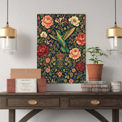 Canvas Wall Art Hummingbird Floral Tapestry Wall Art Decor Vintage Poster Print Home Decor