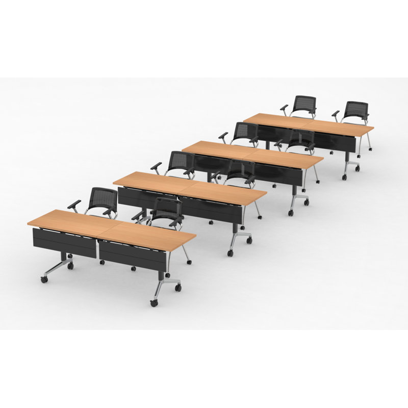 Tables de formation mobiles commerciales avec alimentation intégrée et chaises de travail empilables | Ensemble de 4 tables et 8 chaises | Tables de formation pliantes et empilables de 203 cm (80 po) | Mobilier pour salles de conférence et salles de classe | Hêtre 8 places