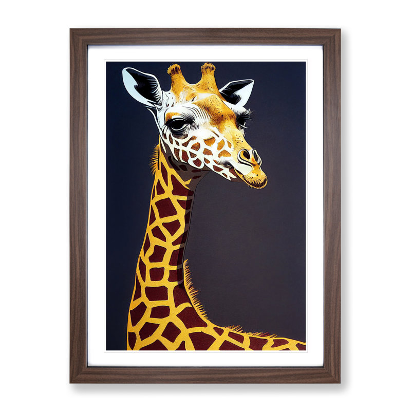 Striking Giraffe - Framed Print, 64cm H x 46cm W x 2cm D, Walnut