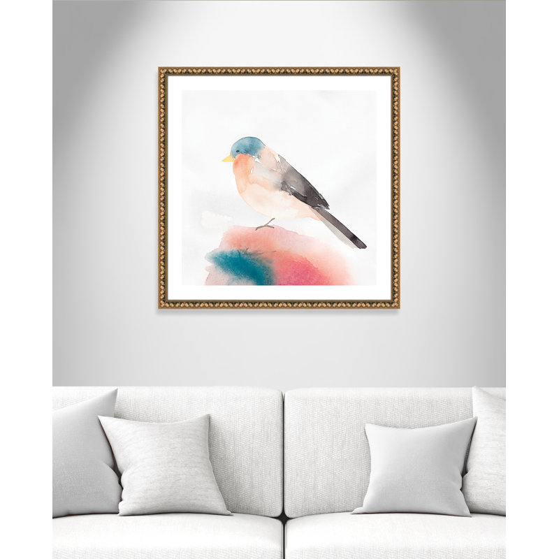 Chickadee II par Casa Fine Arts, H 33,25 po x l 33,25 po x P 1,125 po, Papier avec cadre à perles dorées, Blanc
