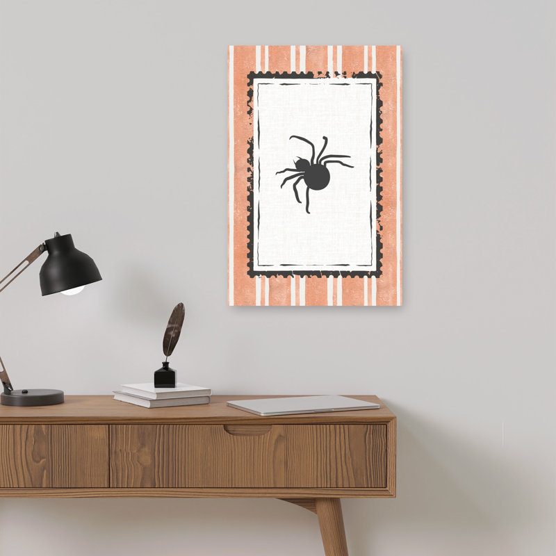 Spooky Halloween Spider Stamp Vintage Spider Autumn Wall Art Print 1 Piece Wrapped Canvas Wall Art, 45.72cm H x 30.48cm W