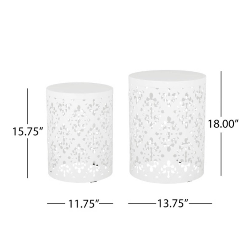 Outdoor S/2 Metal End Tables, Compact Pair For Outdoor Spaces, White