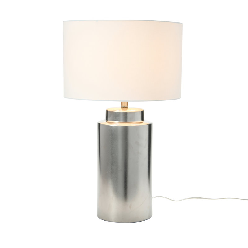 Lampe en grès Glam avec abat-jour en lin, Argent