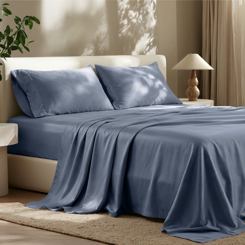 Ensemble de draps Tencel, Ensemble de draps pour grand lit avec deux taies d, Indigo