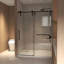 Porte de douche coulissante sans cadre 50-54 "X 76", cadre en acier inoxydable transparent 5/16 "(8Mm), noir mat-121957866