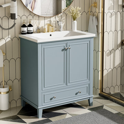 30" Bathroom Vanity with Sink Combo, Multi-functional Bathroom Cabinet with Doors and Drawer, Solid Frame and MDF Board