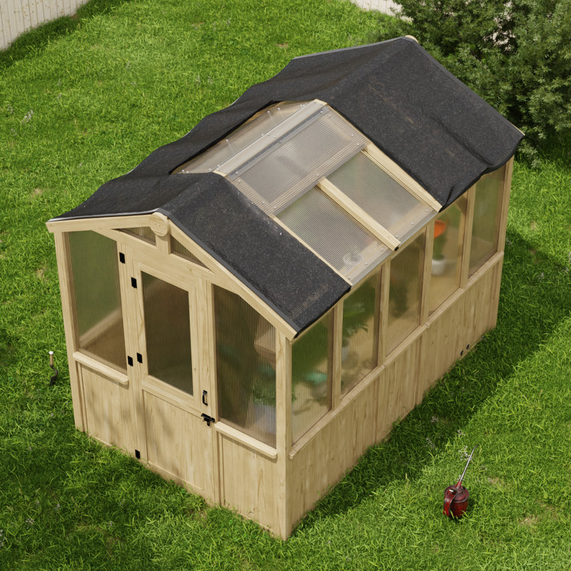 6.7'W X 9.6'D X 7.7’H Wooden Polycarbonate Greenhouse