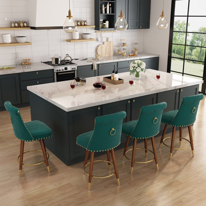 Ingomar Swivel 24 Inch Counter Height Stools (Set of 4) Upholstered Bar Stools with Back, Green