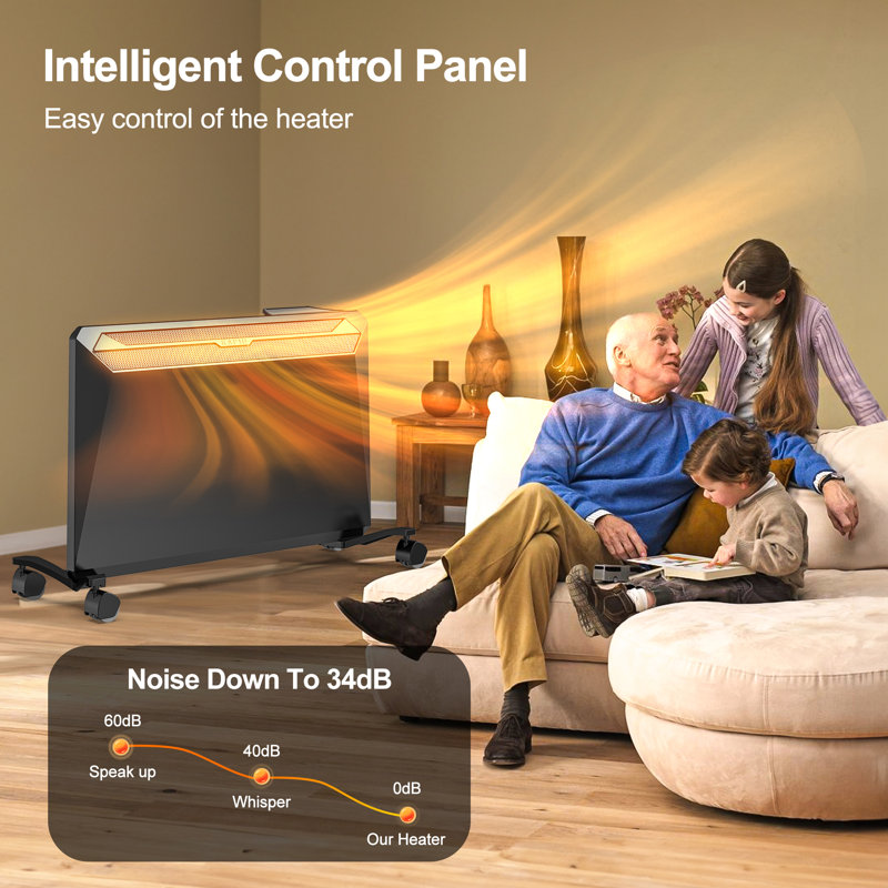 1500 W Electric Ceramic Heater In Black With Tip-over Protection, Remote Control